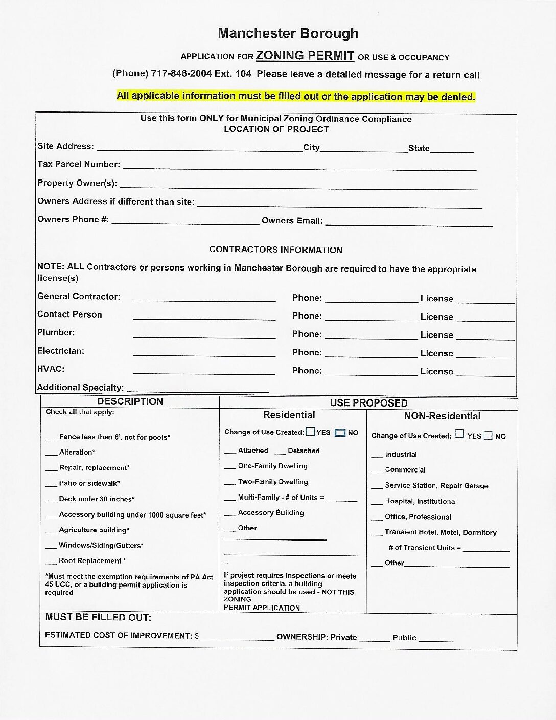 Thumbnail of the first page of 'CCIS Zoning Permit Application'