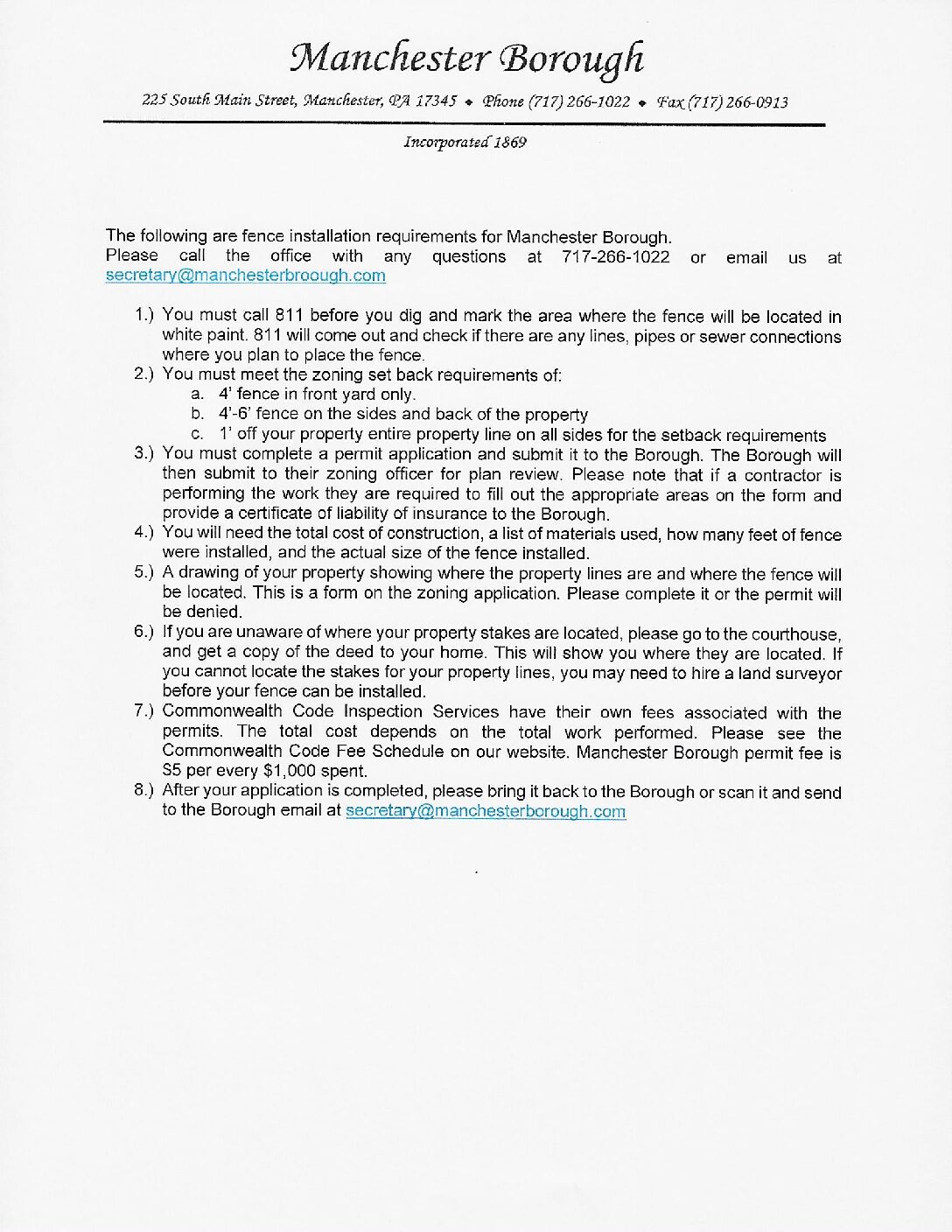 Thumbnail of the first page of 'Fence Zoning Requirements'